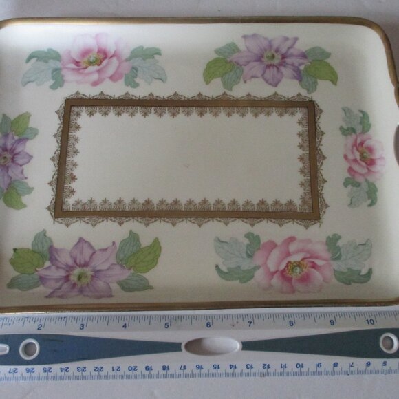 Vintage Porcelain Vanity Tray, Hand painted gold filligree work. - Picture 3 of 7